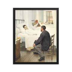 Visit Day at the Hospital by Jean Geoffroy, 1889 framed print on a plain backdrop in size 16"x20".
