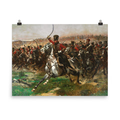Vive L'Empereur by Édouard Detaille, 1891 - French 4th Hussar Regiment at the Battle of Friedland poster on a plain backdrop in size 8"x10".