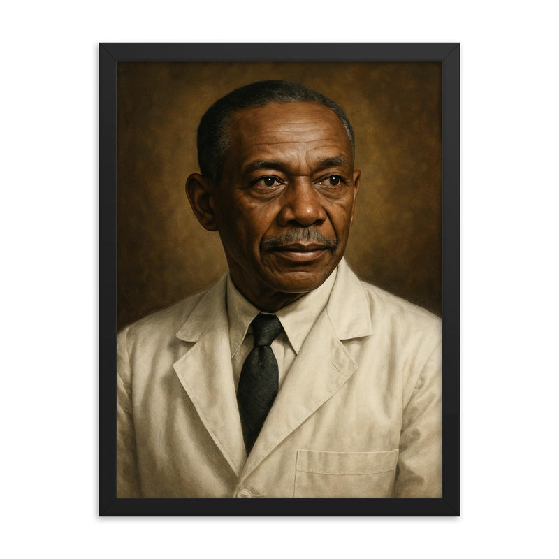 Vivien Thomas framed print on a plain backdrop in size 18