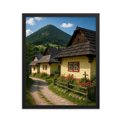 Vlkolinec Wooden Village Slovakia framed print on a plain backdrop in size 16"x20".