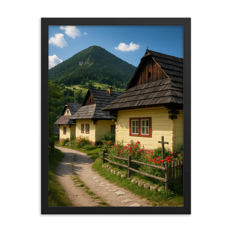 Vlkolinec Wooden Village Slovakia framed print on a plain backdrop in size 18