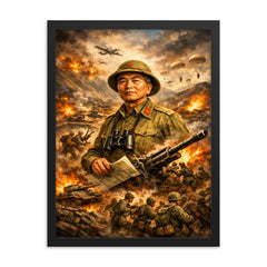 Vo Nguyen Giap at Dien Bien Phu framed print on a plain backdrop in size 18"x24".