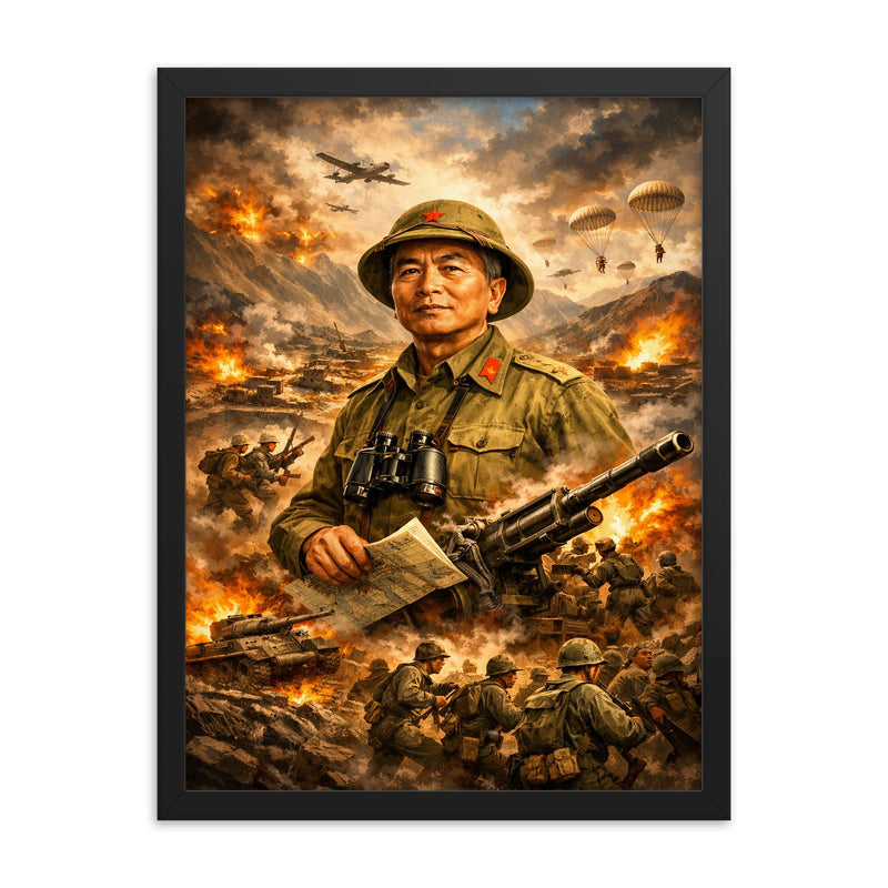 Vo Nguyen Giap at Dien Bien Phu framed print on a plain backdrop in size 18