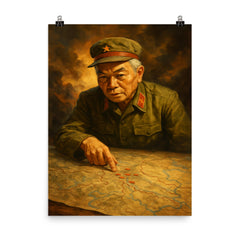 Vo Nguyen Giap at Dien Bien Phu map poster on a plain backdrop in size 8"x10".
