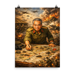 Vo Nguyen Giap at Dien Bien Phu map poster on a plain backdrop in size 8"x10".