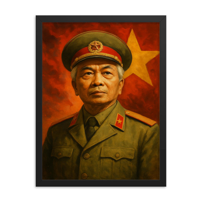 Vo Nguyen Giap framed print on a plain backdrop in size 18
