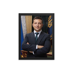 Volodymyr Zelenskyy framed print on a plain backdrop in size 12"x16".