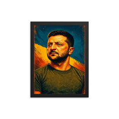Volodymyr Zelenskyy framed print on a plain backdrop in size 12"x16".