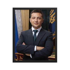 Volodymyr Zelenskyy framed print on a plain backdrop in size 16"x20".