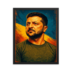Volodymyr Zelenskyy framed print on a plain backdrop in size 16"x20".