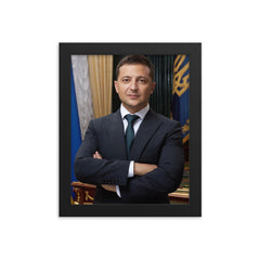 Volodymyr Zelenskyy framed print on a plain backdrop in size 8"x10".