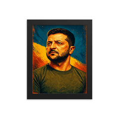 Volodymyr Zelenskyy framed print on a plain backdrop in size 8"x10".