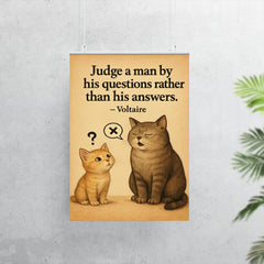 voltaire quote judge by questions not answers curious kitten asking thoughtful questions poster 7