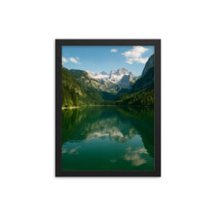 Vorderer Gosausee and Dachstein Austria framed print on a plain backdrop in size 12"x16".