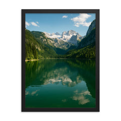Vorderer Gosausee and Dachstein Austria framed print on a plain backdrop in size 18"x24".