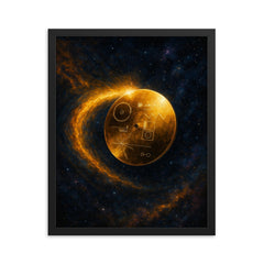 Voyager golden record drifting beyond heliopause framed print on a plain backdrop in size 16"x20".