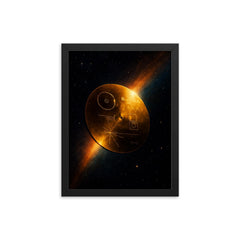 Voyager Golden Record drifting past heliopause glow framed print on a plain backdrop in size 12"x16".