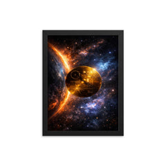 Voyager Golden Record drifting past heliopause glow framed print on a plain backdrop in size 12"x16".
