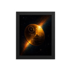 Voyager Golden Record drifting past heliopause glow framed print on a plain backdrop in size 8"x10".