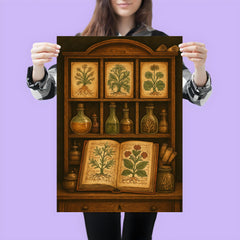 Voynich manuscript botanicals in alchemical cabinet poster 3