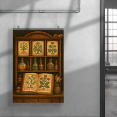 Voynich manuscript botanicals in alchemical cabinet poster 4