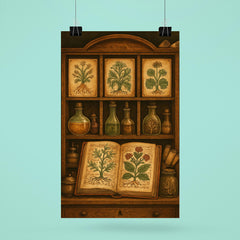 Voynich manuscript botanicals in alchemical cabinet poster 6