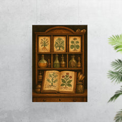 Voynich manuscript botanicals in alchemical cabinet poster 7
