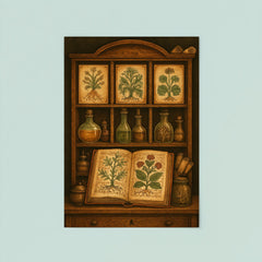 Voynich manuscript botanicals in alchemical cabinet poster 8