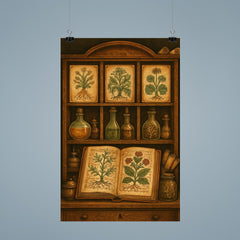Voynich manuscript botanicals in alchemical cabinet poster 9