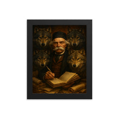 Vuk Karadzic among wolves and manuscripts framed print on a plain backdrop in size 8"x10".