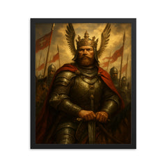 Vytautas the Great before Grunwald charge framed print on a plain backdrop in size 16"x20".