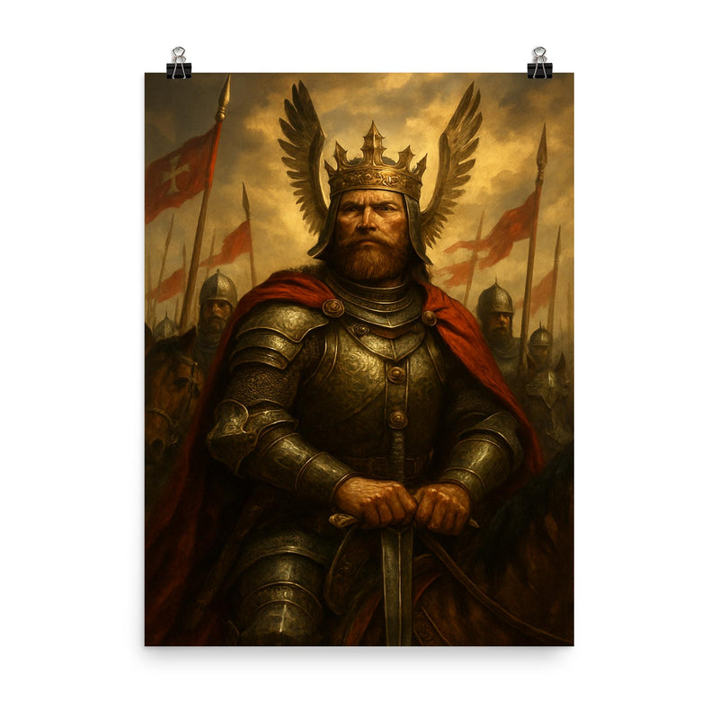 Vytautas the Great before Grunwald charge poster on a plain backdrop in size 8
