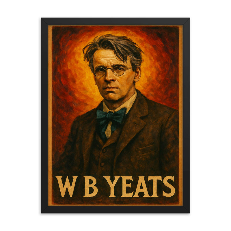W B Yeats framed print on a plain backdrop in size 18