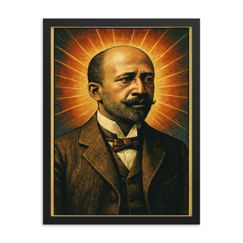 W E B Du Bois framed print on a plain backdrop in size 18