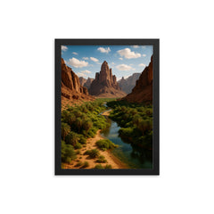 Wadi Al Disah Saudi Arabia framed print on a plain backdrop in size 12"x16".