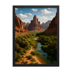 Wadi Al Disah Saudi Arabia framed print on a plain backdrop in size 18"x24".