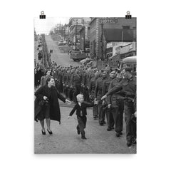 Wait for Me, Daddy - A Child Running to His Father, A Canadian Soldier, WWII, 1940 poster on a plain backdrop in size 8"x10".