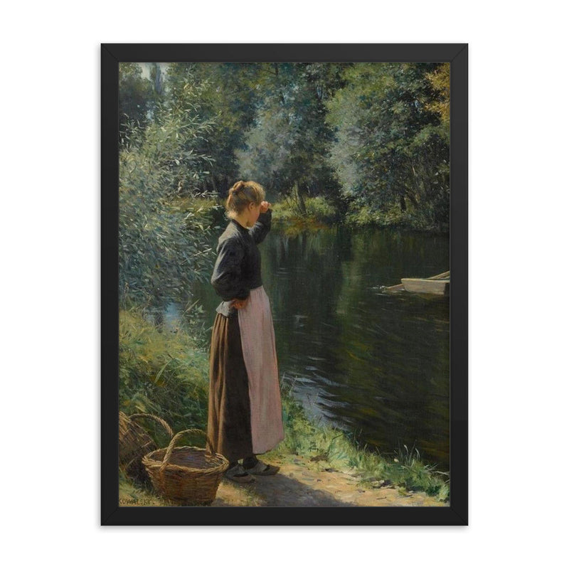 Waiting for the Ferry by Leopold Franz Kowalski framed print on a plain backdrop in size 18