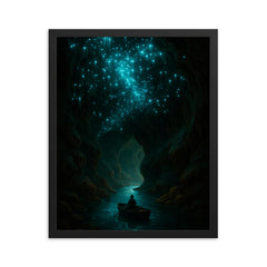 Waitomo Glowworm Caves New Zealand framed print on a plain backdrop in size 16"x20".
