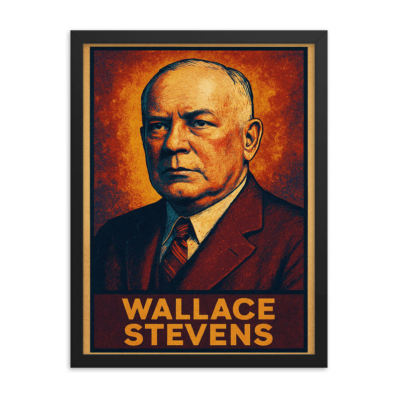 Wallace Stevens framed print on a plain backdrop in size 18