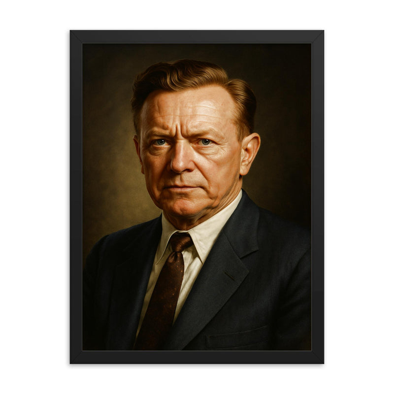 Walter Reuther portrait framed print on a plain backdrop in size 18