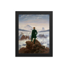 Wanderer Above the Sea of Fog by Caspar David Friedrich, 1818 framed print on a plain backdrop in size 8"x10".