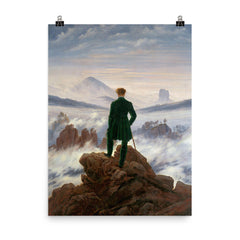 Wanderer Above the Sea of Fog by Caspar David Friedrich, 1818 poster on a plain backdrop in size 8"x10".