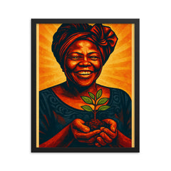 Wangari Maathai framed print on a plain backdrop in size 16"x20".