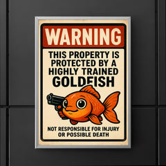 WARNING This property is protected by a highly trained goldfish poster 5