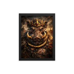 Warthog king with gold torque and scars framed print on a plain backdrop in size 12"x16".