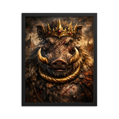 Warthog king with gold torque and scars framed print on a plain backdrop in size 16"x20".