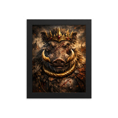 Warthog king with gold torque and scars framed print on a plain backdrop in size 8"x10".