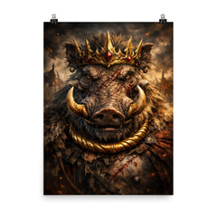 Warthog king with gold torque and scars poster on a plain backdrop in size 8"x10".