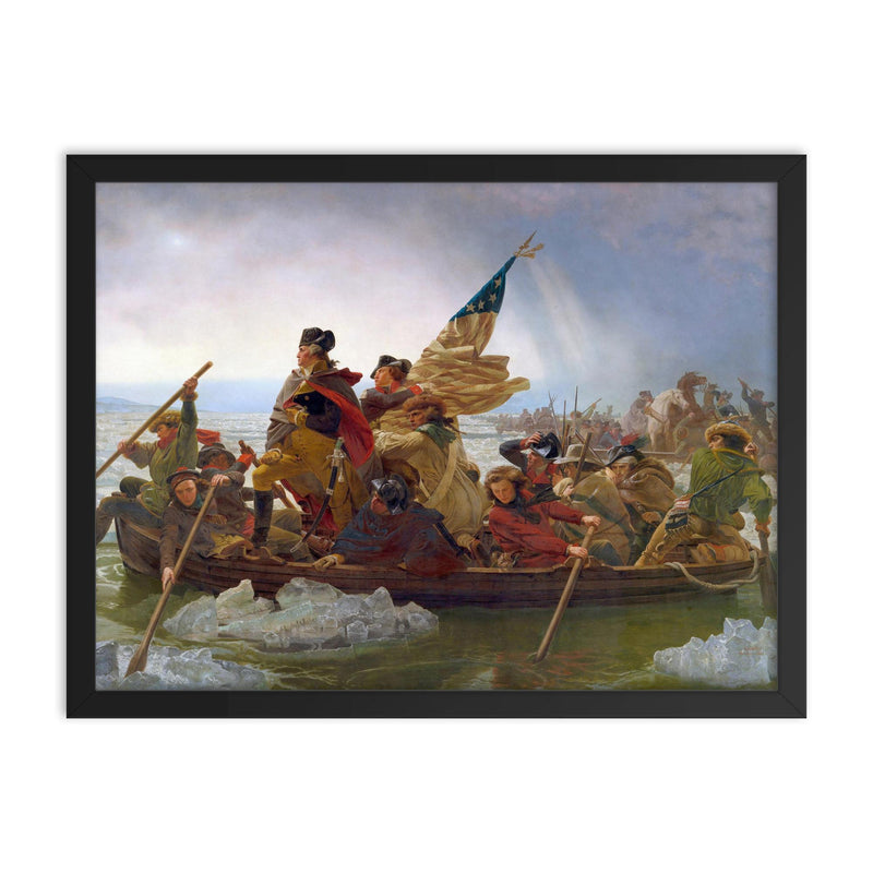 Washington Crossing the Delaware framed print on a plain backdrop in size 18